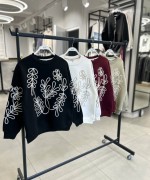 Bayan Yaprak Desenli Sweatshirt  Beyaz