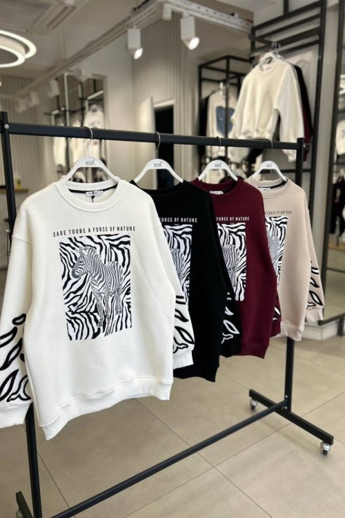 Zebra Desenli Sweatshirt  Siyah