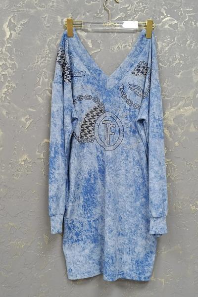 V Yaka Tatu İthal Elbise Mavi