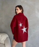 Bayan Yıldız Detay Kot Ceket Bordo