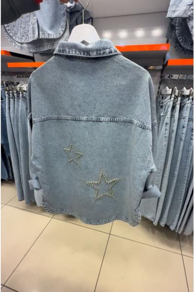 Bayan Yıldız Detay Kot Ceket Mavi