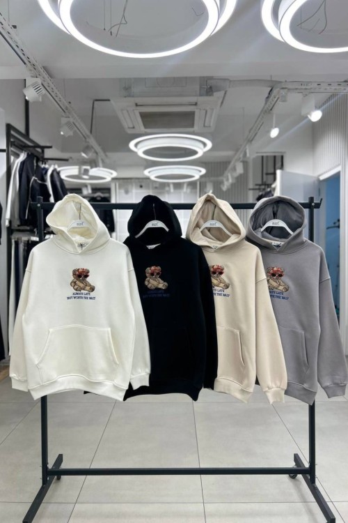 Bayan Ayıcık Detaylı Sweatshirt  Beyaz