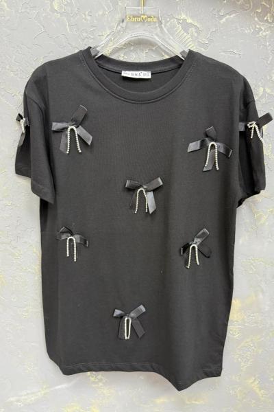 Bayan Fiyonk Detaylı Tişört Siyah