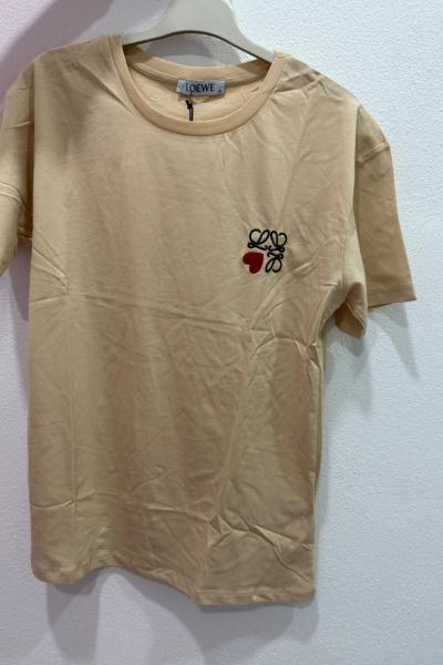 Bayan Love İşlemeli Tişört  Bej