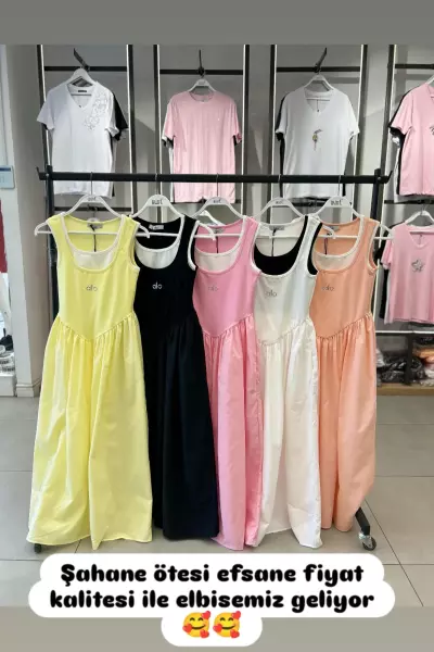 BAYAN ALO YAZILI BALON ELBİSE  Somon