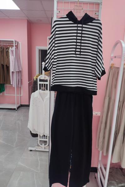 BAYAN ÇİZGİLİ İKİLİ TAKIM  Siyah