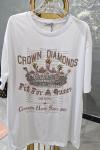 BAYAN CROWN DIAMONDS YAZILI TİŞÖRT  Beyaz