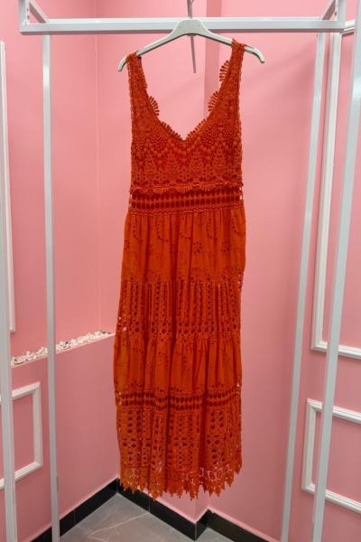 BAYAN DANTEL DETAY İTHAL ELBİSE Turuncu