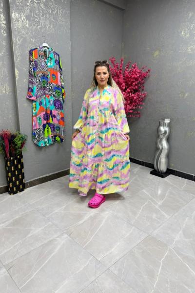 BAYAN DESENLİ GÖMLEK ELBİSE  Pembe