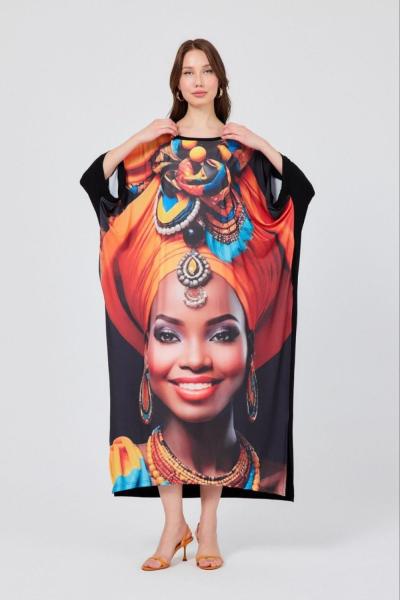 BAYAN DİJİTAL BASKI TASARIM ELBİSE  Siyah