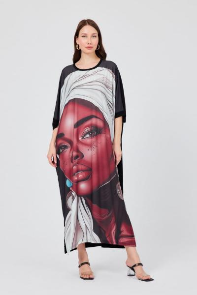 BAYAN DİJİTAL BASKI TASARIM ELBİSE  Siyah