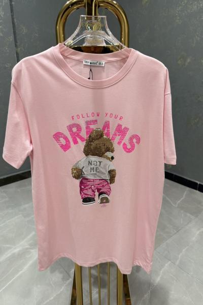 Bayan Dreams Ayıcıklı Tişört Açık Pembe
