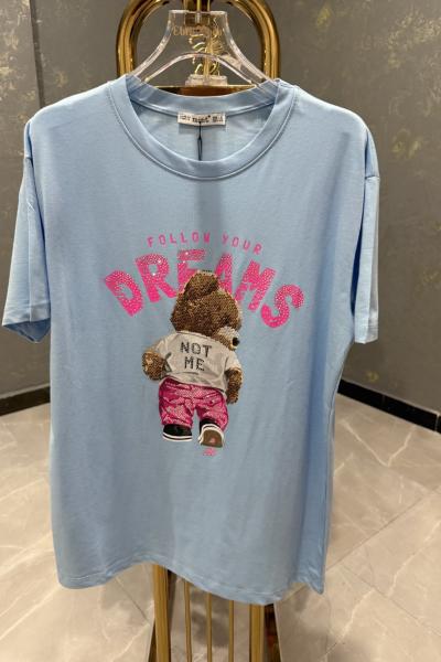 Bayan Dreams Ayıcıklı Tişört Açık Mavi