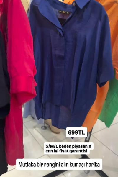 BAYAN DÜĞME DETAY GÖMLEK  Lacivert