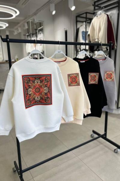 Bayan Etnik Desen Sweat Siyah