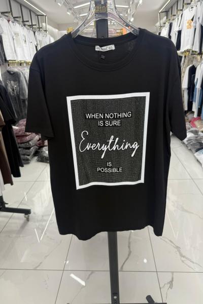 BAYAN EVERYTHİNG YAZILI TİŞÖRT Siyah