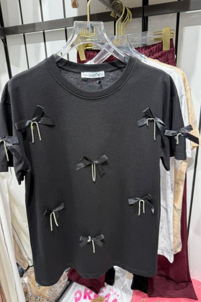 Bayan Fiyonk Detaylı Tişört Siyah