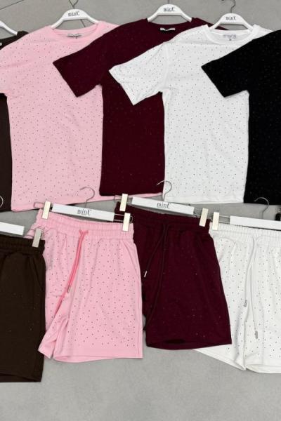 BAYAN FULL TAŞLI ŞORTLU TAKIM  Acı Kahve