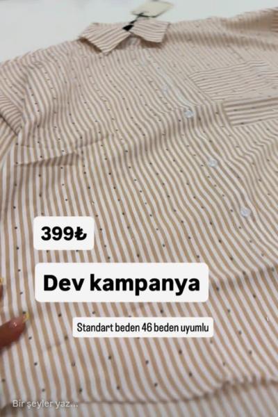 Bayan full taşlı tasarım gömlek Bej