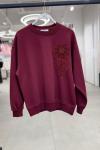 BAYAN GÖĞÜS ÇİÇEK DETAY ŞARDONSUZ SWEAT 65 CM  Bordo