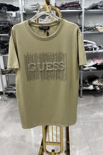 Bayan Ges Taşlı Tişört  Yeşil