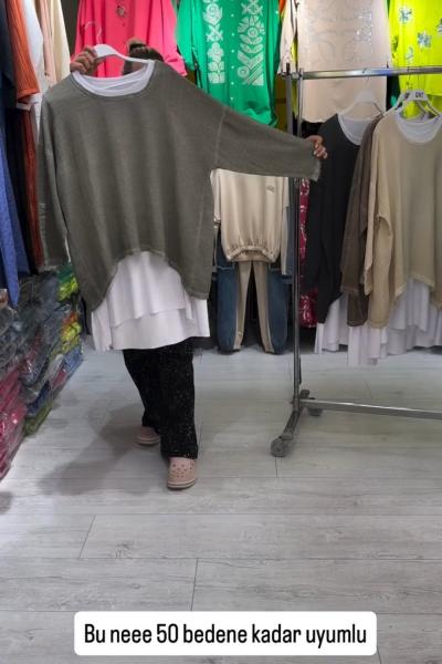 BAYAN HAM KETEN İKİLİ BLUZ  Gri