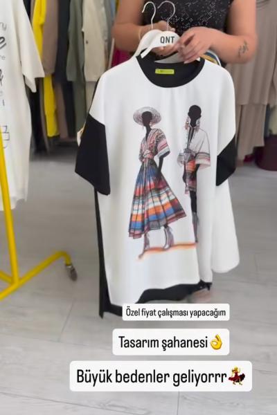 BAYAN İKİ KIZ DETAY TASARIM TİŞÖRT  Siyah