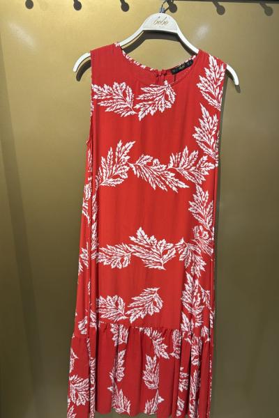 BAYAN ÇİÇEKLİ ELBİSE Kırmızı