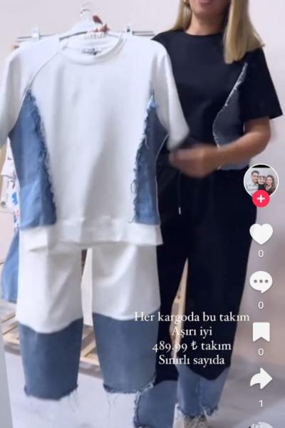 BAYAN JEAN DETAYLI İKİLİ TAKIM  Beyaz
