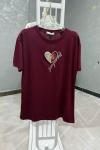 BAYAN KALPLİ LOVE YOU SELF YAZILI TİŞÖRT Bordo