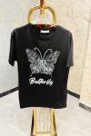 BAYAN KELEBEKLİ BUTTERFLY YAZILI TİŞÖRT Siyah
