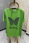BAYAN KELEBEKLİ BUTTERFLY YAZILI TİŞÖRT Yeşil
