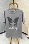 BAYAN KELEBEKLİ BUTTERFLY YAZILI TİŞÖRT Gri
