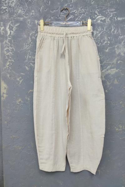 BAYAN KETEN HAVUÇ PANTOLON Bej