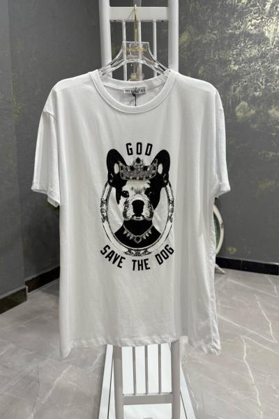 BAYAN KÖPEK BASKILI TİŞÖRT Beyaz