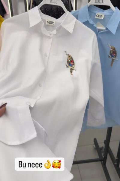 BAYAN KUŞ DETAYLI GÖMLEK  Beyaz