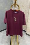 BAYAN KUŞ DETAYLI TİŞÖRT  Bordo