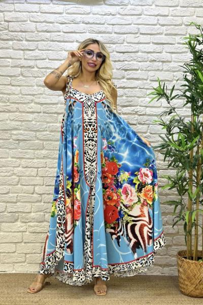 BAYAN LEOPAR ÇİÇEKLİ TULUM  Mavi