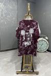 Bayan Mickey Baskılı Tişört Bordo