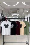 Bayan Mickey Baskılı Tişört  Bej
