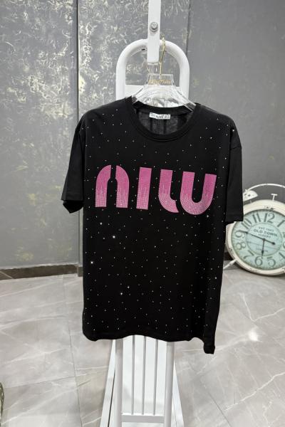 BAYAN MIU YAZILI TİŞÖRT  Siyah