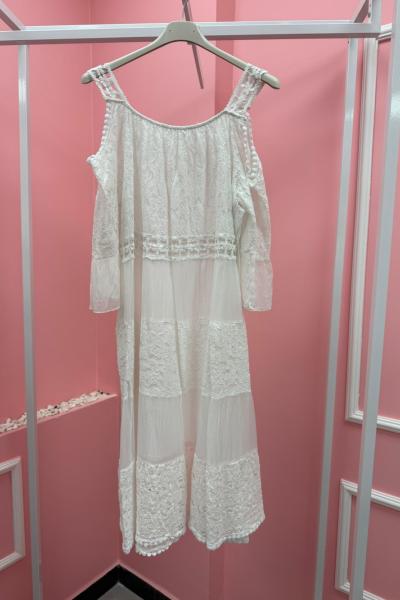 BAYAN OMUZ DETAY İTHAL ELBİSE  Beyaz