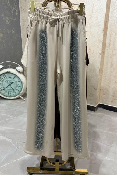 BAYAN ÖN TAŞLI ŞERİT DETAYLI PANTOLON Bej