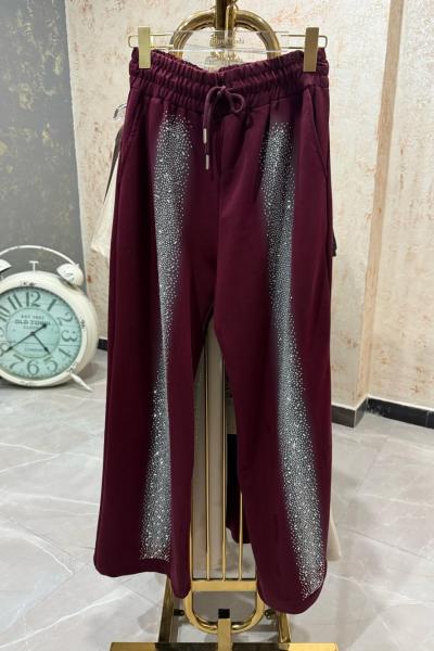 BAYAN ÖN TAŞLI ŞERİT DETAYLI PANTOLON Bordo