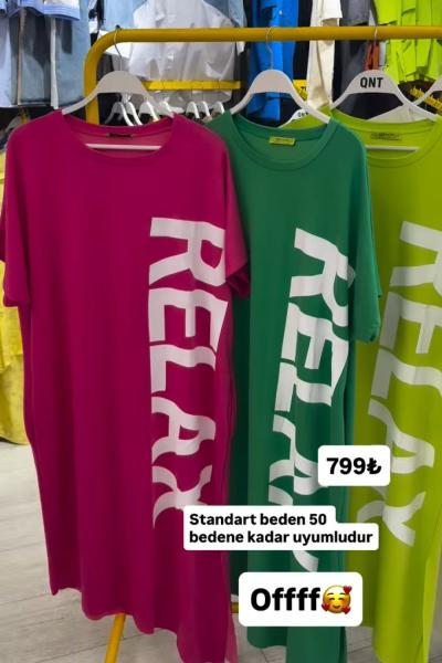 BAYAN RELAX YAZILI ELBİSE  Yeşil