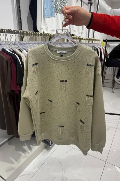 Bayan sarkık taşlı Sweat Yeşil
