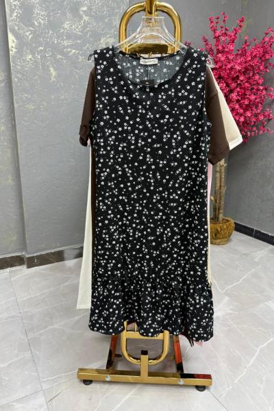 Bayan sıfır kol elbise Siyah