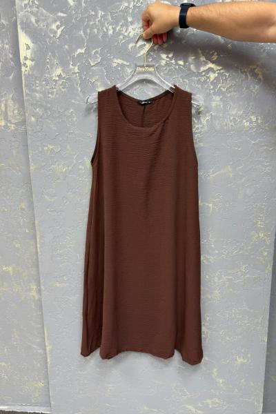 BAYAN SIFIR KOL ELBİSE  Kahverengi