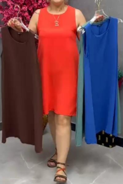 BAYAN SIFIR KOL ELBİSE  Turuncu