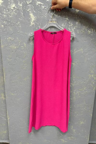 BAYAN SIFIR KOL ELBİSE  Koyu Pembe